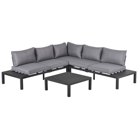 Outsunny 4 Pieces L-shape Garden Sofa Set with Padded Cushions Sofa Side Table Outdoor Furniture w/ Coffee Table for Patio Backyard Grey