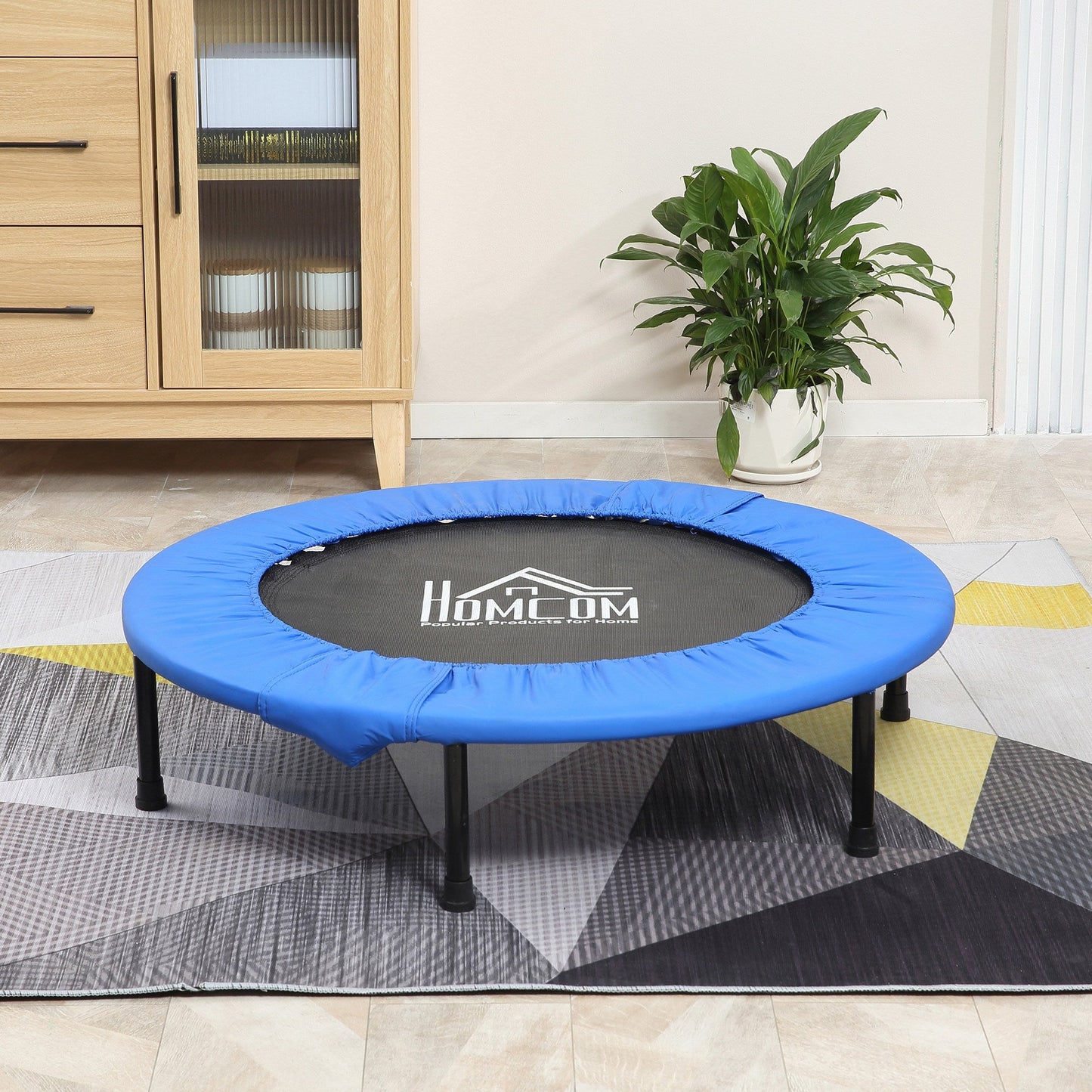 HOMCOM _40" Mini Fitness Trampoline Home Gym Yoga Exercise Rebounder Indoor Outdoor Jumper w/ Safety Pad, Support Up to 100 KG, Blue and Black