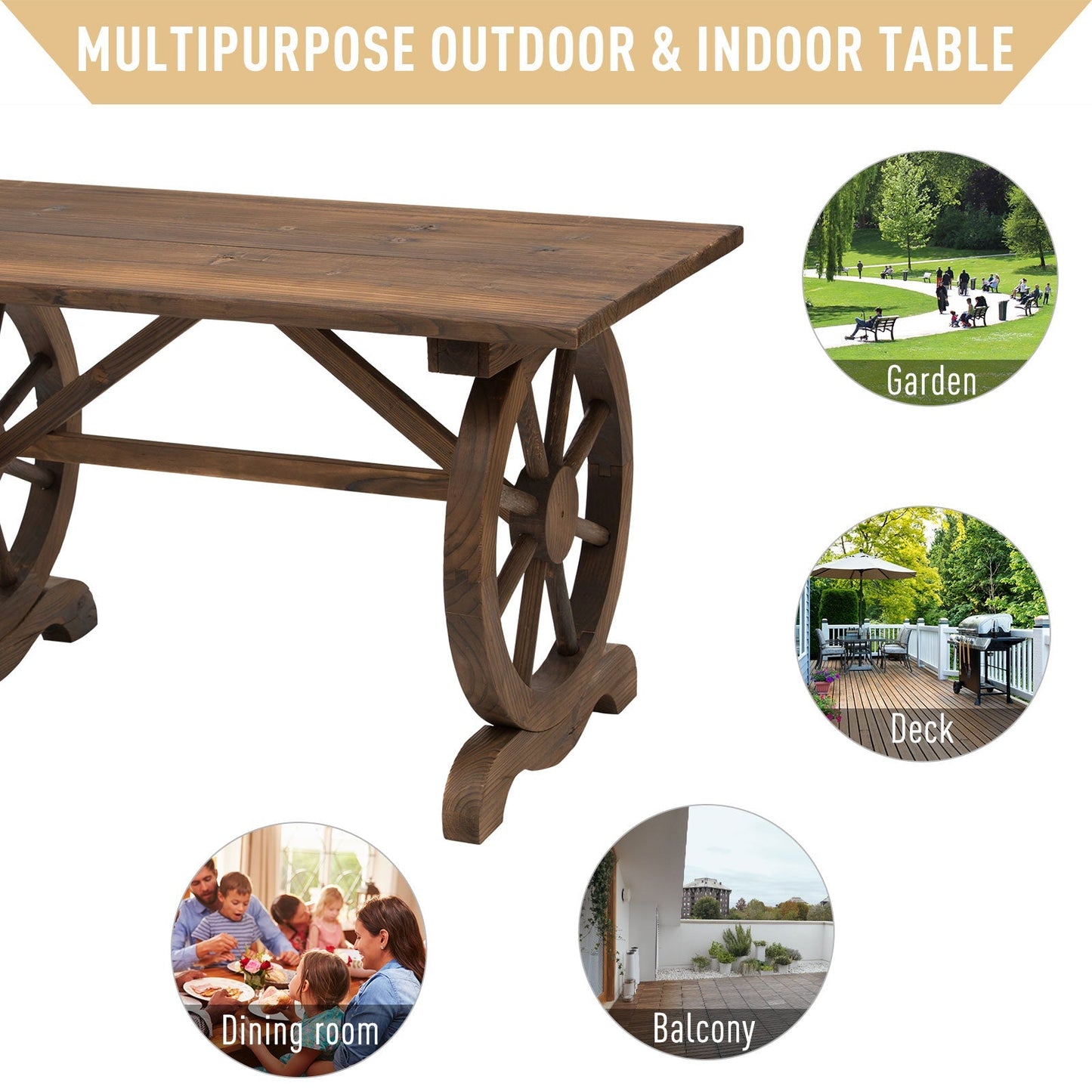 Outsunny Outdoor Garden Coffee Table Dinning Table Patio Display Desk Natural Fir Wood Water-Resistant