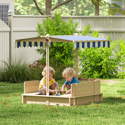 Outsunny Kids Square Wooden Sandpit, Children Sandbox Outdoor Playset