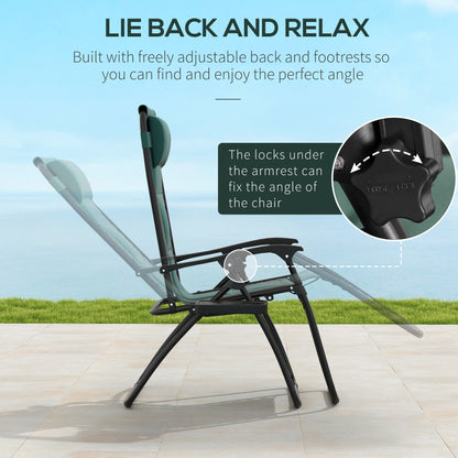 Outsunny Zero Gravity Lounger Chair Set of 2, składany rozkładany fotel ogrodowy z wyściełanym siedziskiem, uchwytem na kubek, miękką poduszką i zagłówkiem do użytku przy basenie, kempingowy, zielony