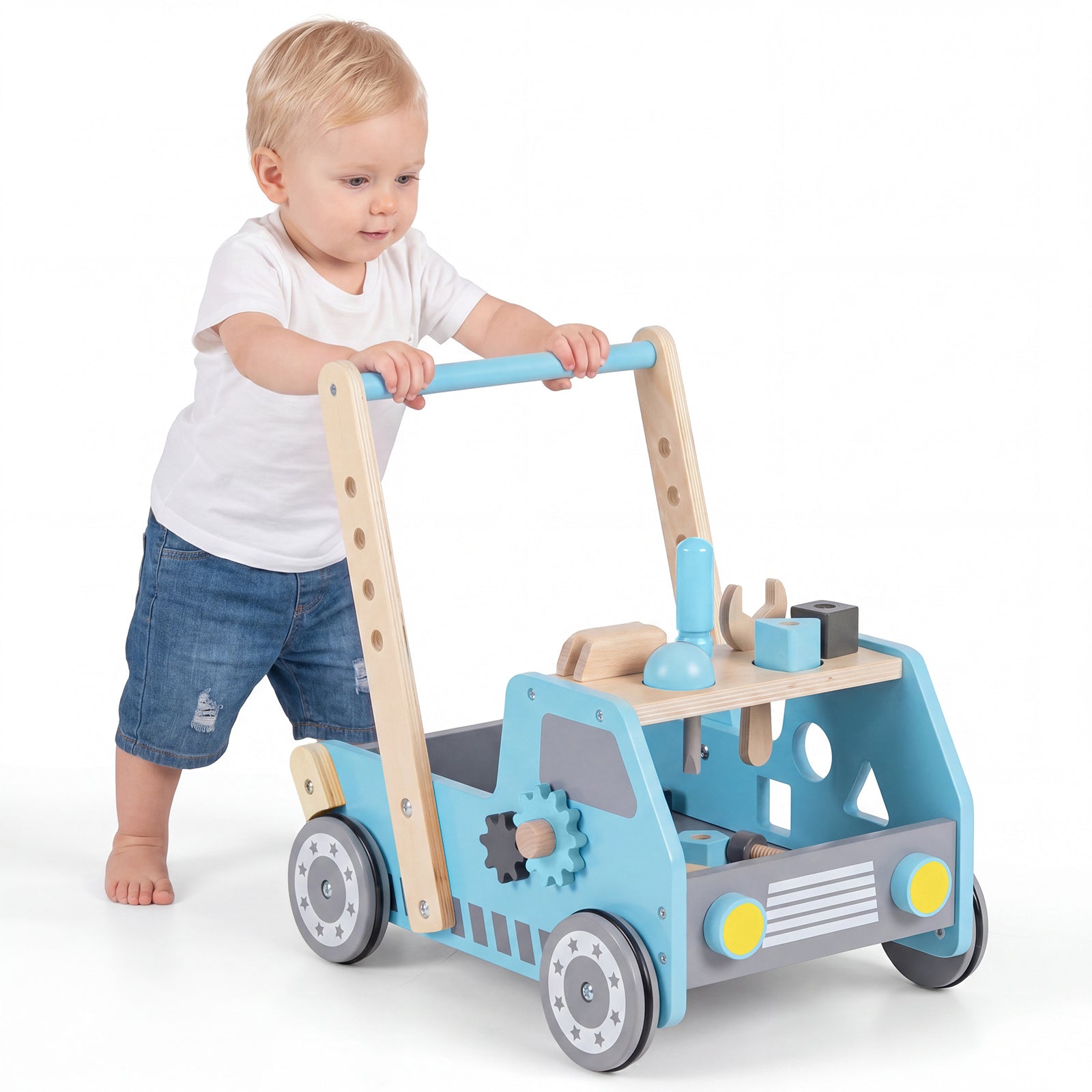 Toddler Push Walker with Adjustable Speed and Bottom Storage-Blue