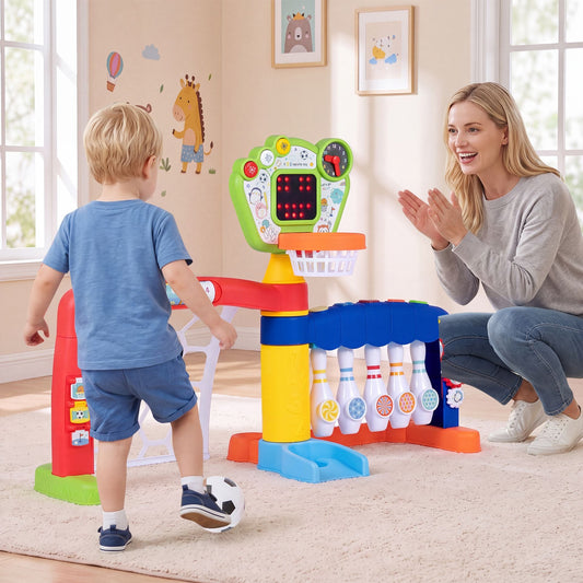 Toddler Sports Toy Kids Activity Center 5 in 1 with Adjustable Basketball Hoop-Multi-color