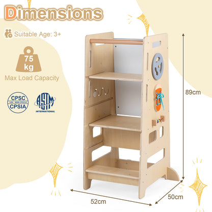 Toddler Standing Tower with Adjustable Height and Blackboard-Natural