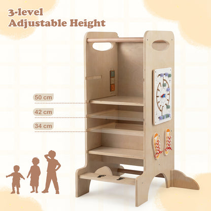 Toddler Step Stool Wooden Kids Standing Tower with Safety Rails