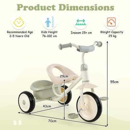 Toddler Tricycle with Removable Rear Storage Basket for Boys and Girls 2-5 Years Old-Green