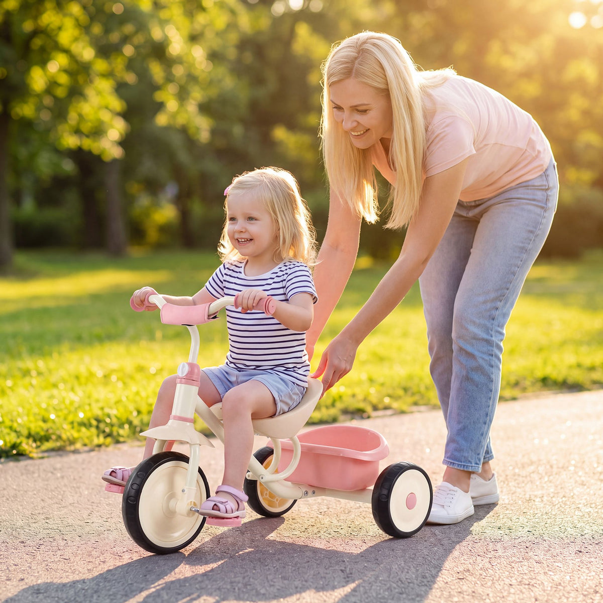 Toddler Tricycle with Removable Rear Storage Basket for Boys and Girls 2-5 Years Old-Pink