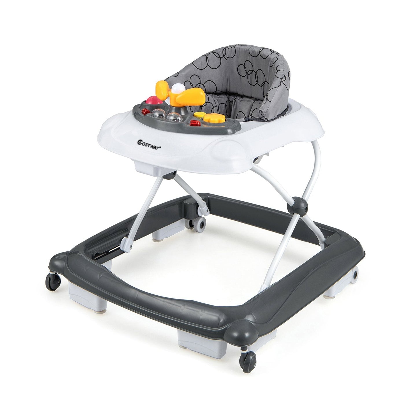 Foldable Baby Walker with 3 Adjustable Heights and Padded Seat-Grey