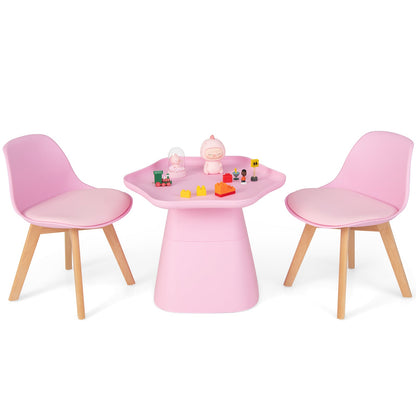 Toddler Activity Play Table with Backrest, Padded Seat and Concave Tabletop-Pink