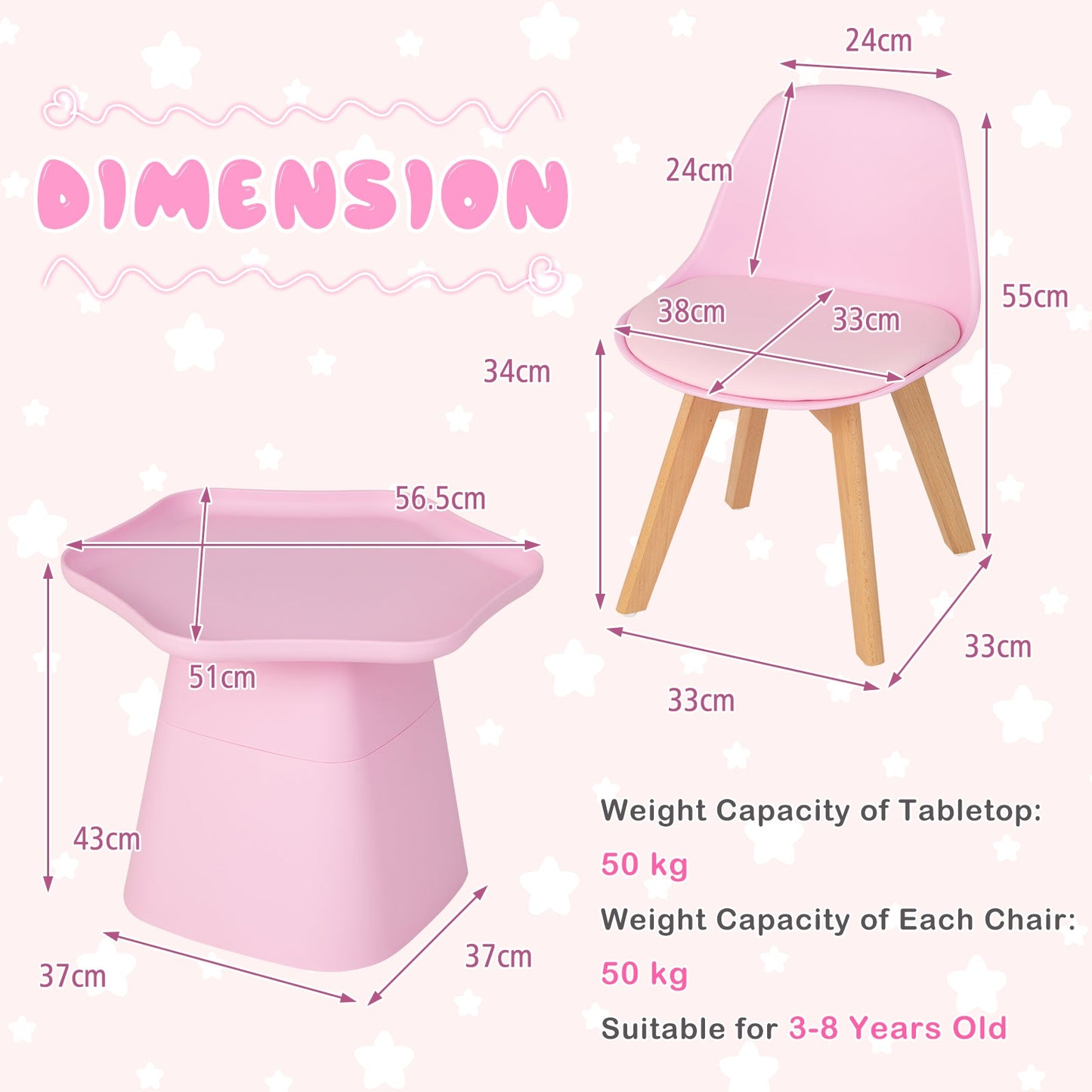 Toddler Activity Play Table with Backrest, Padded Seat and Concave Tabletop-Pink