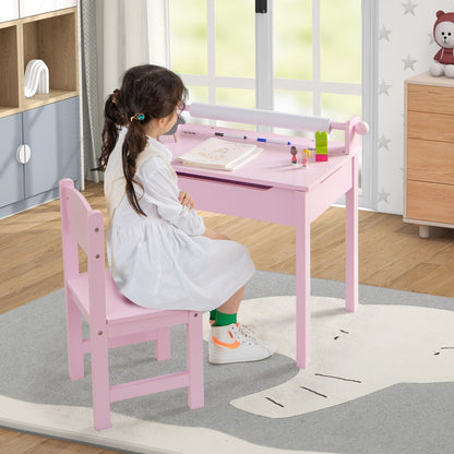 Toddler Activity Table with Chair with Storage and Paper Roll Holder-Pink