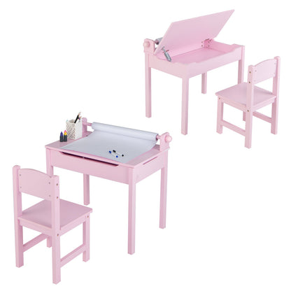 Toddler Activity Table with Chair with Storage and Paper Roll Holder-Pink