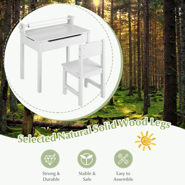 Toddler Activity Table with Chair with Storage and Paper Roll Holder-Grey