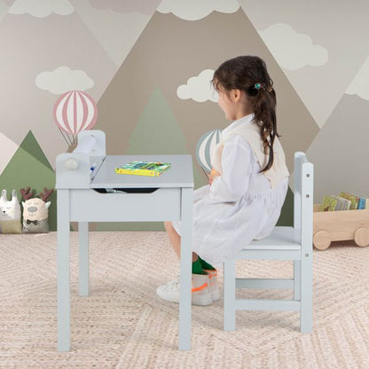 Toddler Activity Table with Chair with Storage and Paper Roll Holder-Grey