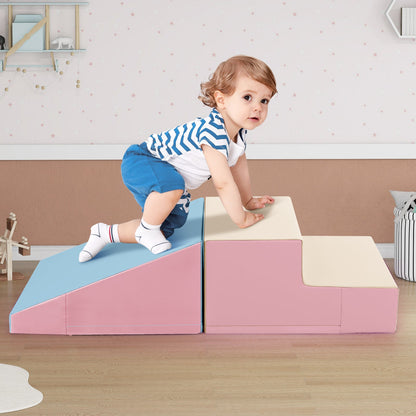 Toddler Climb and Crawl Foam Play Set-Pink & Beige