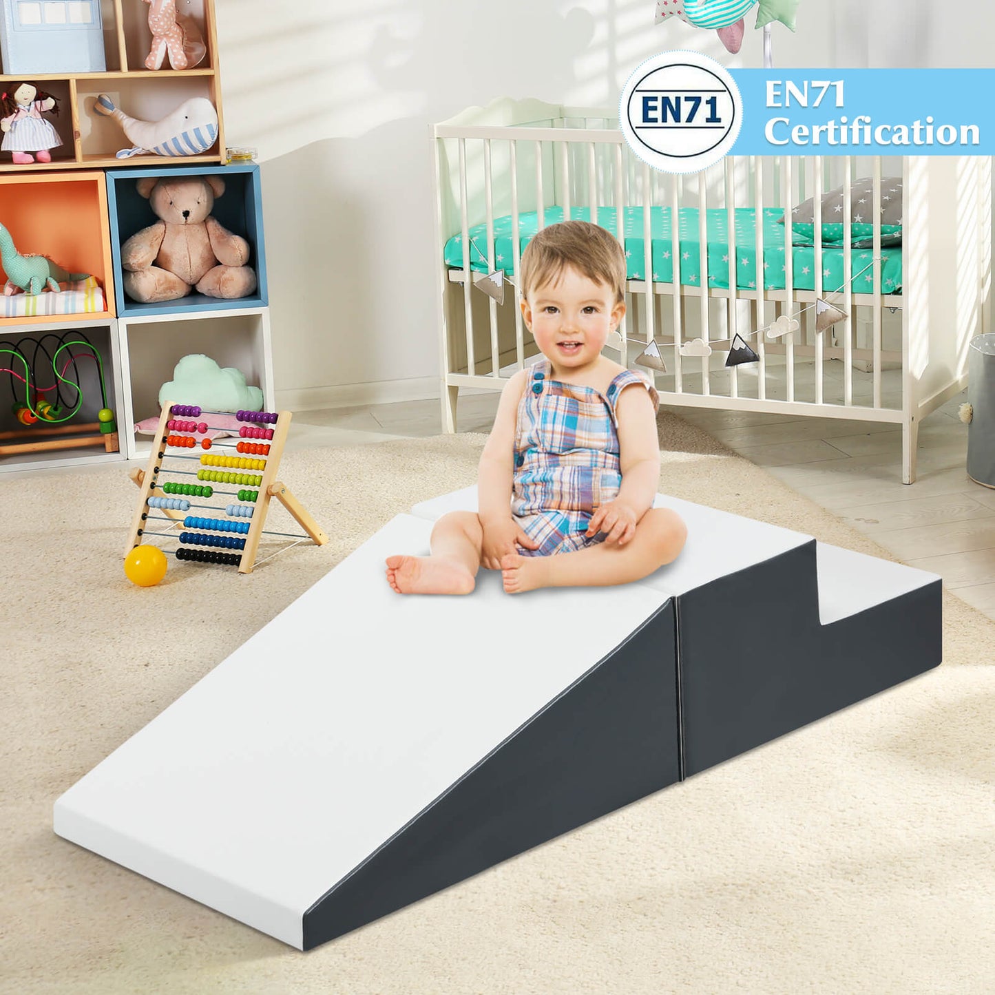 2-Piece Step and Slide Climber for Infants and Toddlers-White