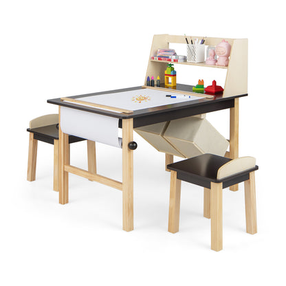 Kids Chairs Set with 2 Storage Bins and Paper Roll-Coffee