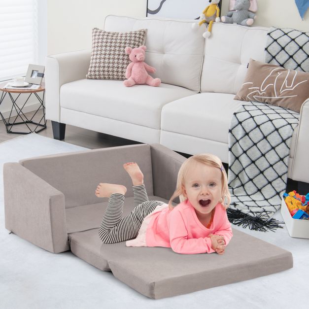 2-in-1 Toddler Fold out Couch with Washable Sofa Cover-L