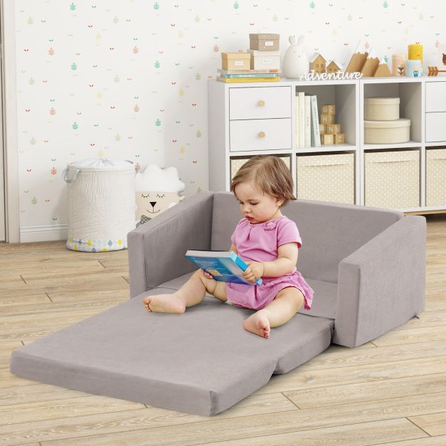 2-in-1 Toddler Fold out Couch with Washable Sofa Cover-L