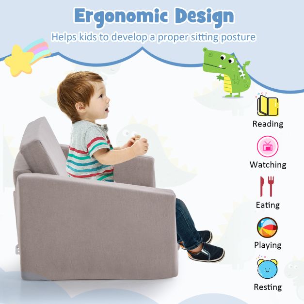 2-in-1 Toddler Fold out Couch with Washable Sofa Cover-L