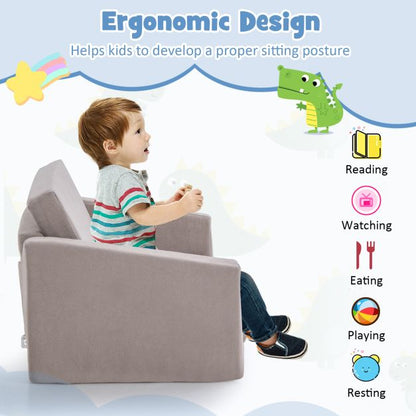 2-in-1 Toddler Fold out Couch with Washable Sofa Cover-L