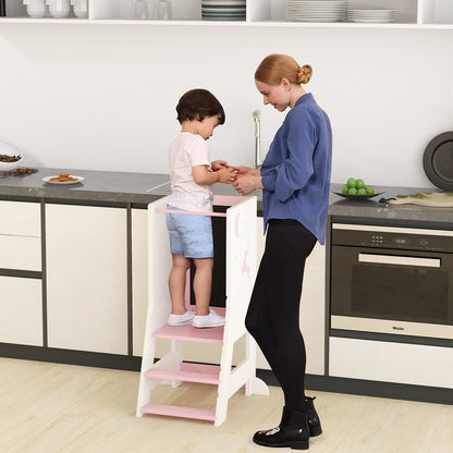 Toddler Kitchen Stool Helper with Chalkboard and Whiteboard-Pink