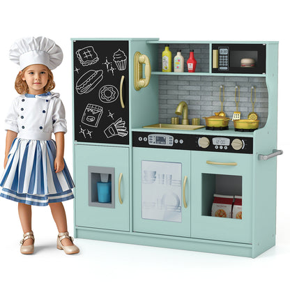 Toddler Pretend Kitchen Playset with Accessories and Simulated Sounds-Green