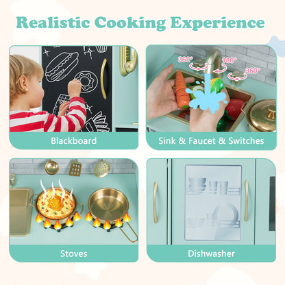 Toddler Pretend Kitchen Playset with Accessories and Simulated Sounds-Green