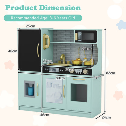 Toddler Pretend Kitchen Playset with Accessories and Simulated Sounds-Green