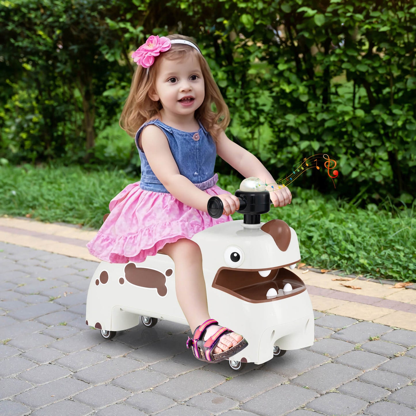 Toddler Ride on Toy with Under Seat Storage with Music and Lights-White