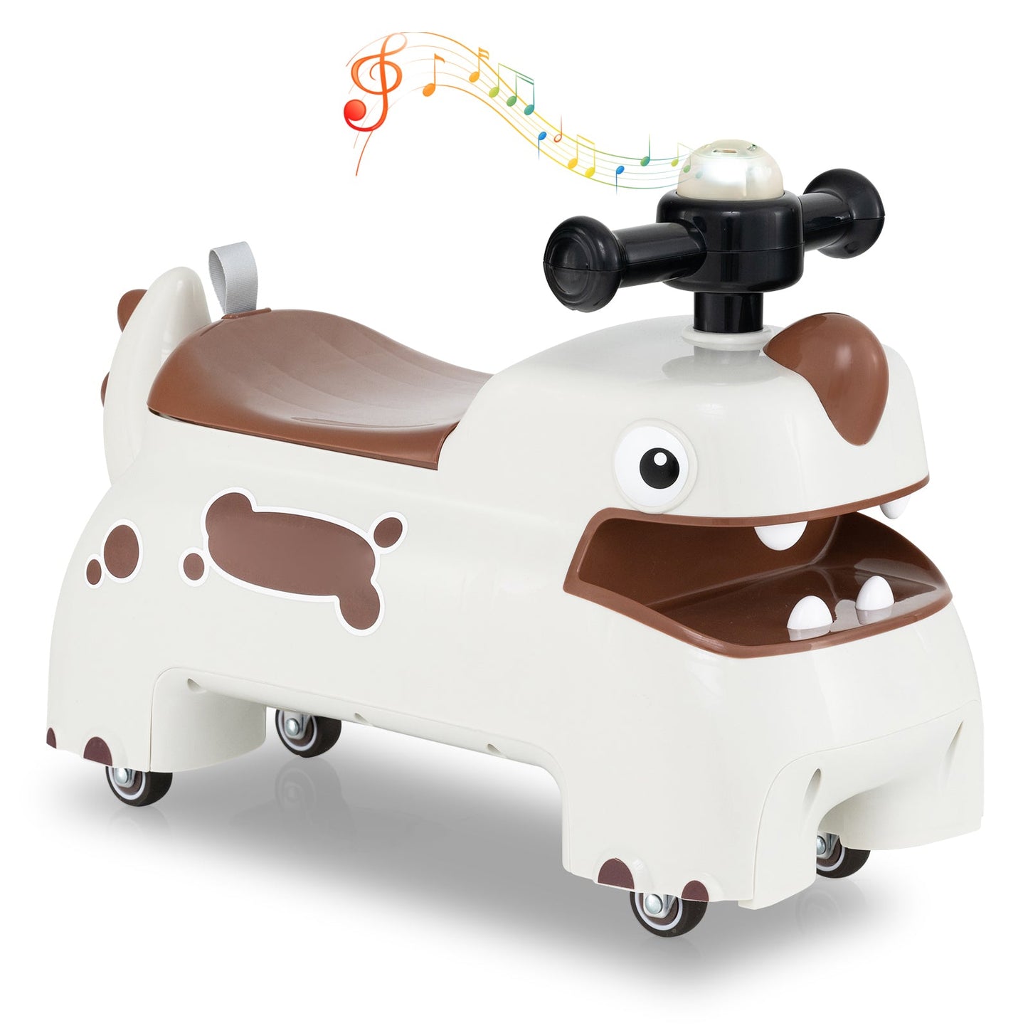 Toddler Ride on Toy with Under Seat Storage with Music and Lights-White