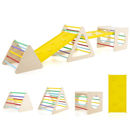 6-in-1 Set of 5 Toddler Triangle Climber for Sliding and Climbing-Natural