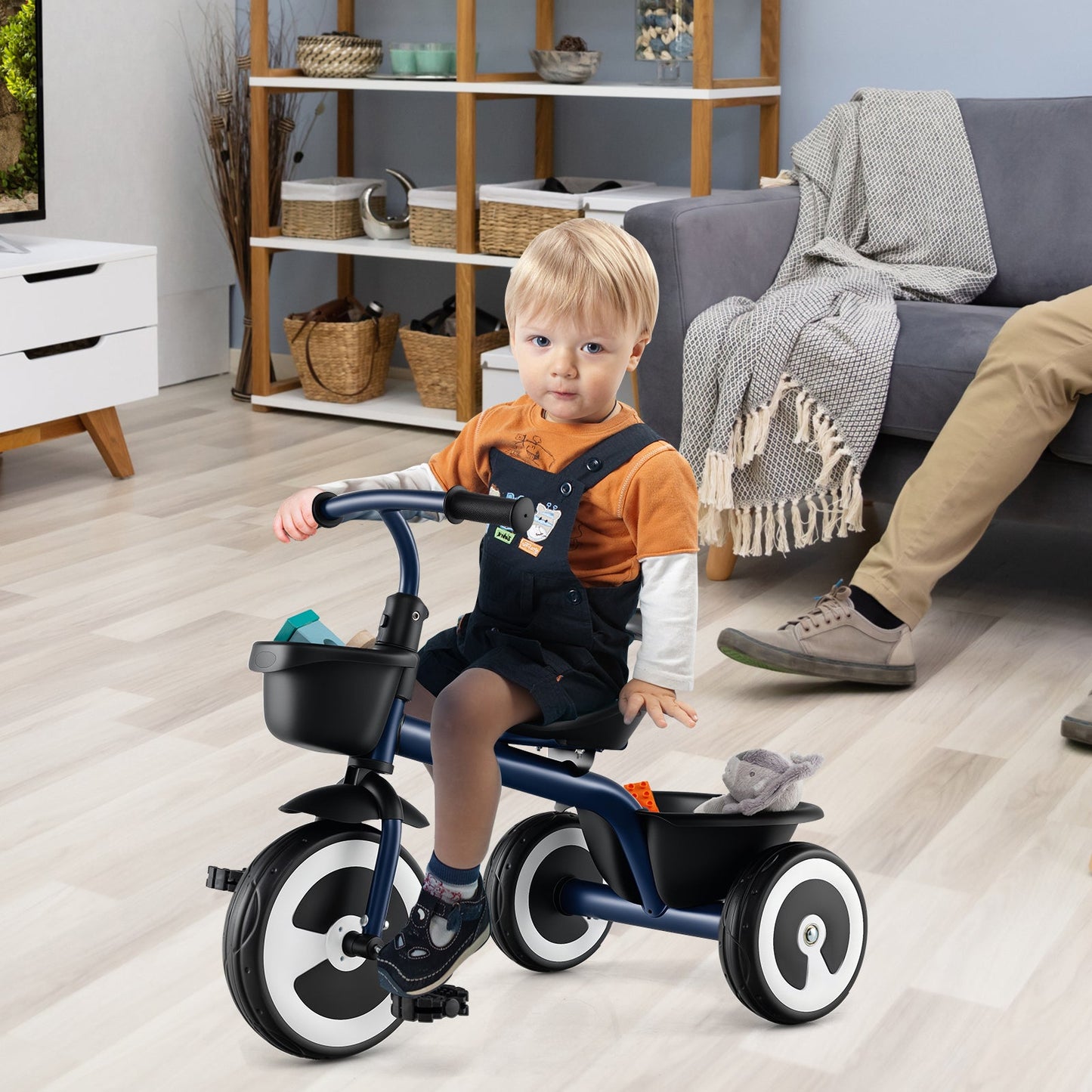 Toddler Tricycle Kids Trike with Adjustable Seat for 1.5-5 Years Old-Navy