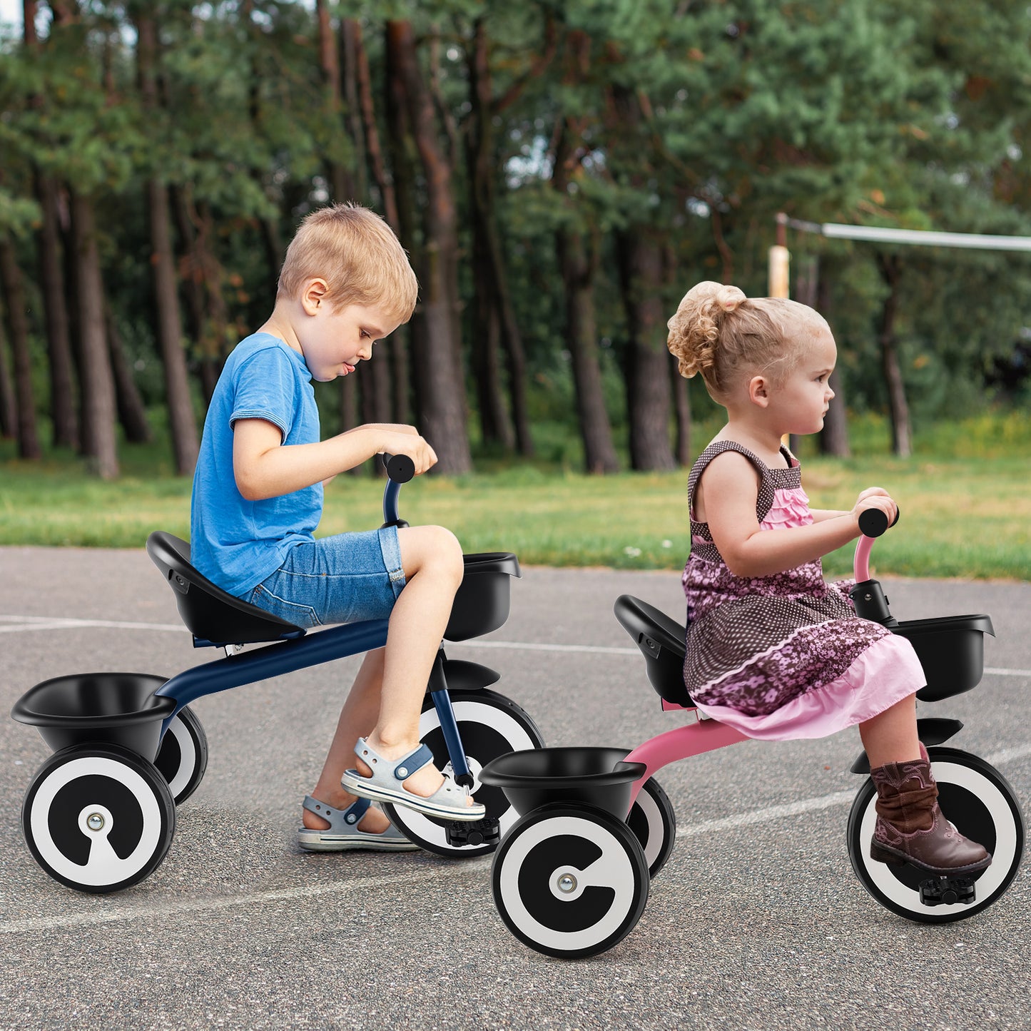 Toddler Tricycle Kids Trike with Adjustable Seat for 1.5-5 Years Old-Pink