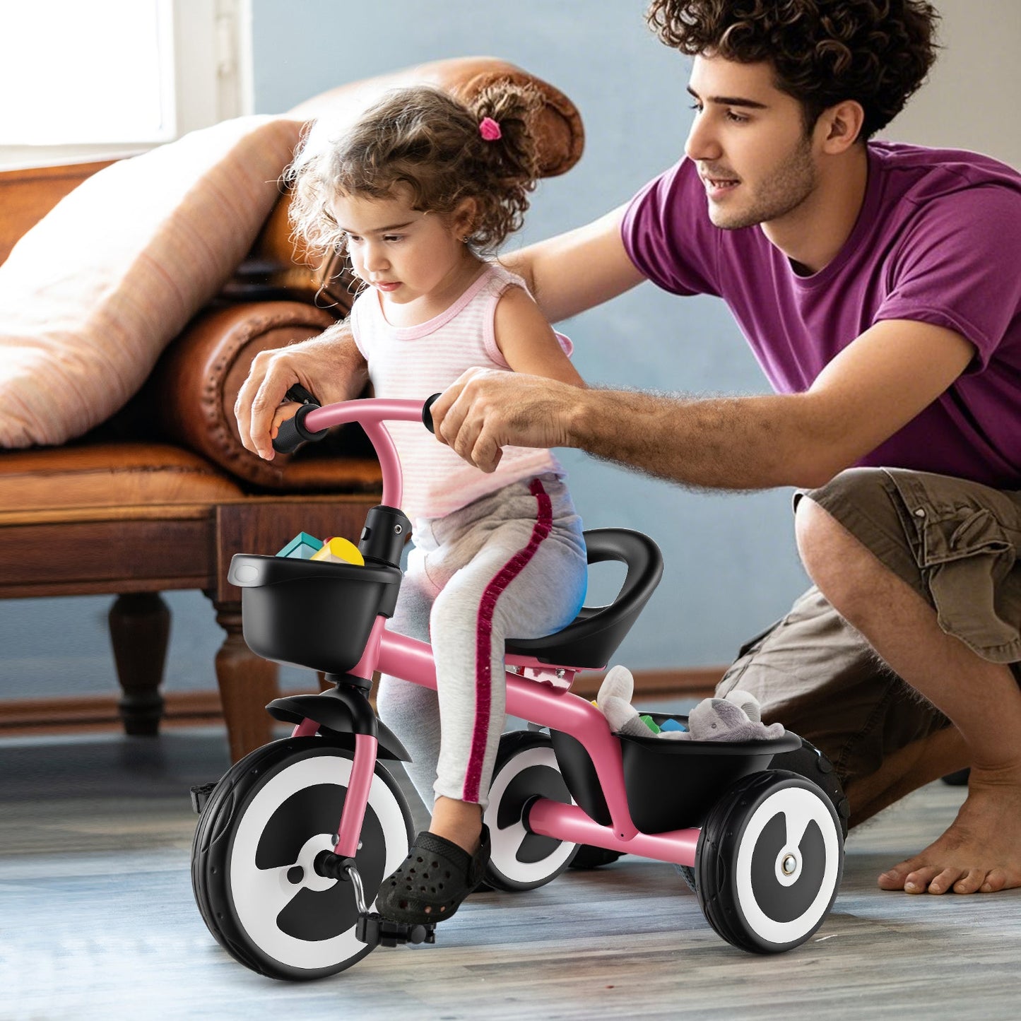 Toddler Tricycle Kids Trike with Adjustable Seat for 1.5-5 Years Old-Pink