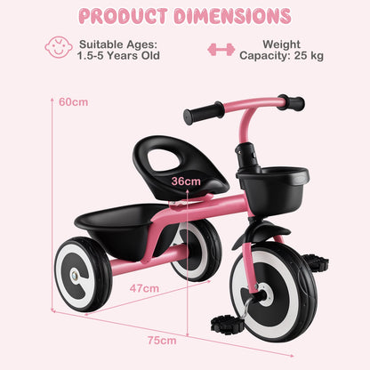 Toddler Tricycle Kids Trike with Adjustable Seat for 1.5-5 Years Old-Pink