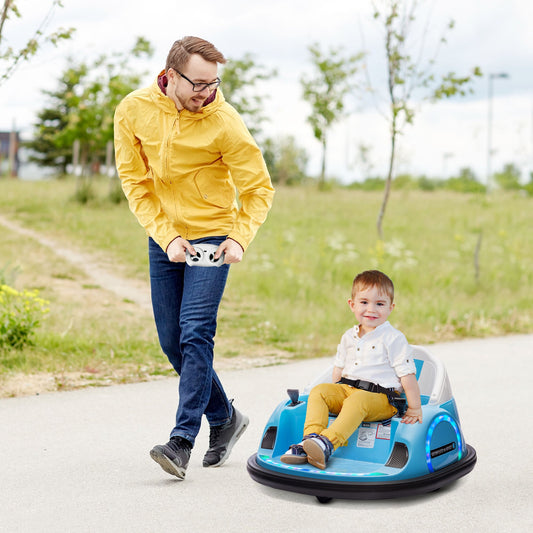 AIYAPLAY 360√Ç¬∞ Obrotowy samochód zderzakowy dla dzieci, 12 V samochód walca z pilotem, podwójny joystick, muzyka, światła, jasnoniebieski