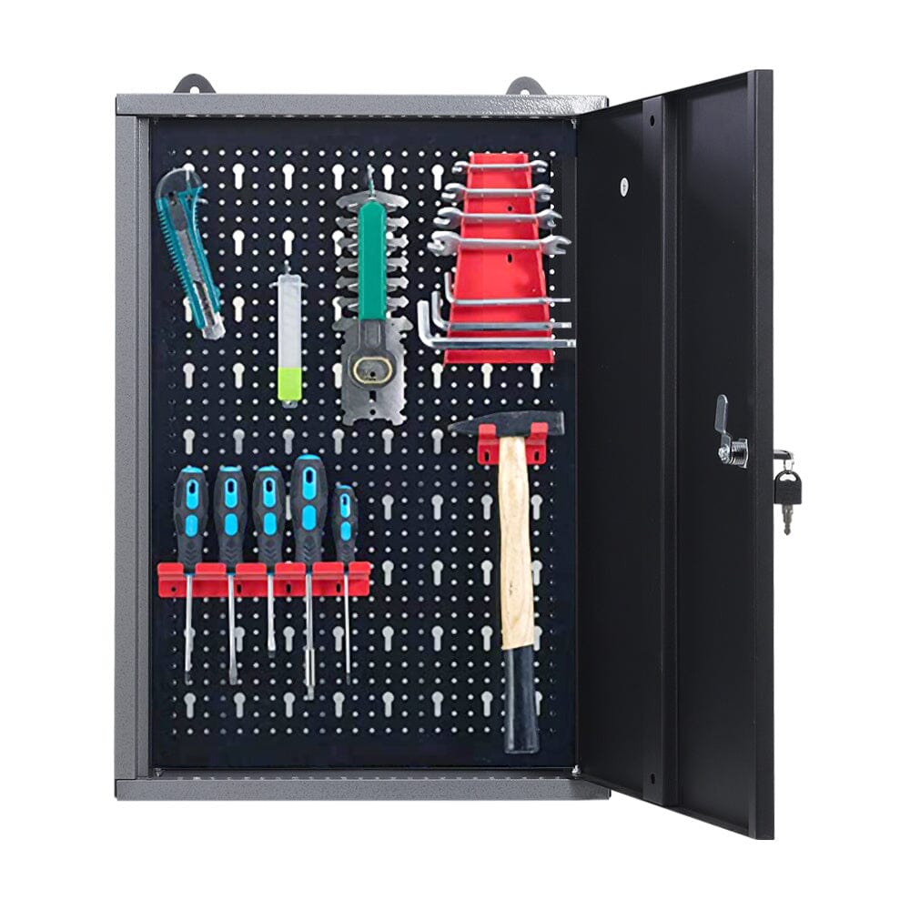 Wall Mounted Lockable Pegboard Tool Cabinet with A Lockable Door