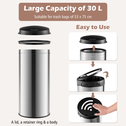 Touchless Trash Can with Motion Sensor Control and Manual Control-Silver