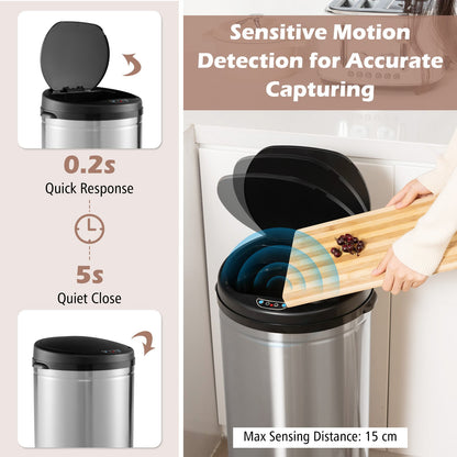 Touchless Trash Can with Motion Sensor Control and Manual Control-Silver