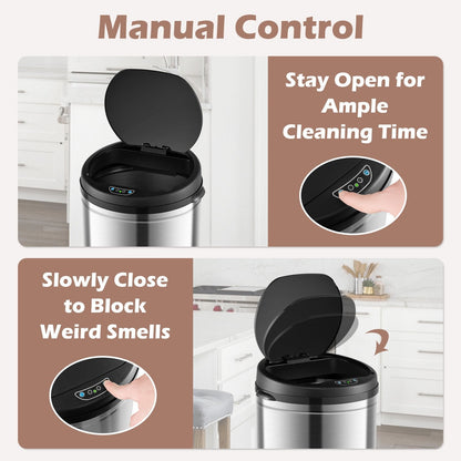 Touchless Trash Can with Motion Sensor Control and Manual Control-Silver