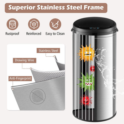 Touchless Trash Can with Motion Sensor Control and Manual Control-Silver