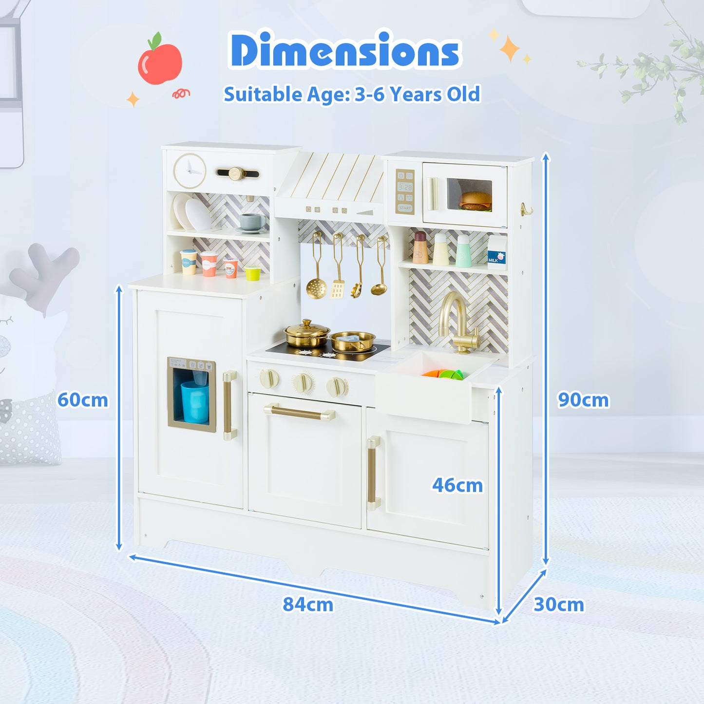 Toy Kitchen Playset with Coffee Station and Range Hood for Kids-White