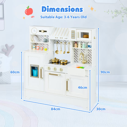 Toy Kitchen Playset with Coffee Station and Range Hood for Kids-White
