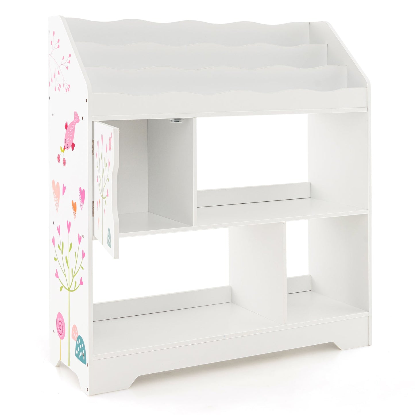 Toy Storage Organizer Display Stand with Book Shelf-White