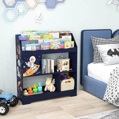 Toy Storage Organizer Display Stand with Book Shelf-Dark Blue