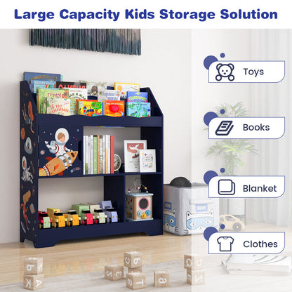 Toy Storage Organizer Display Stand with Book Shelf-Dark Blue