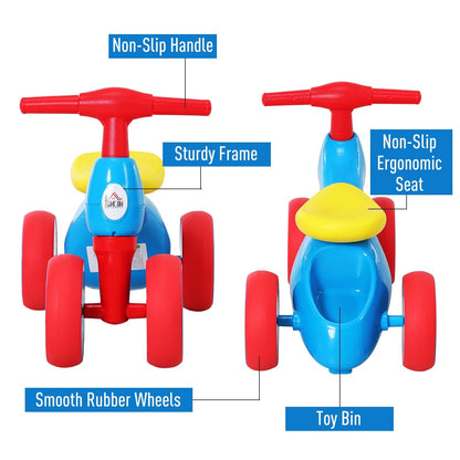 Toddler Training Walker Balance Ride-On Toy with Rubber Wheels Blue