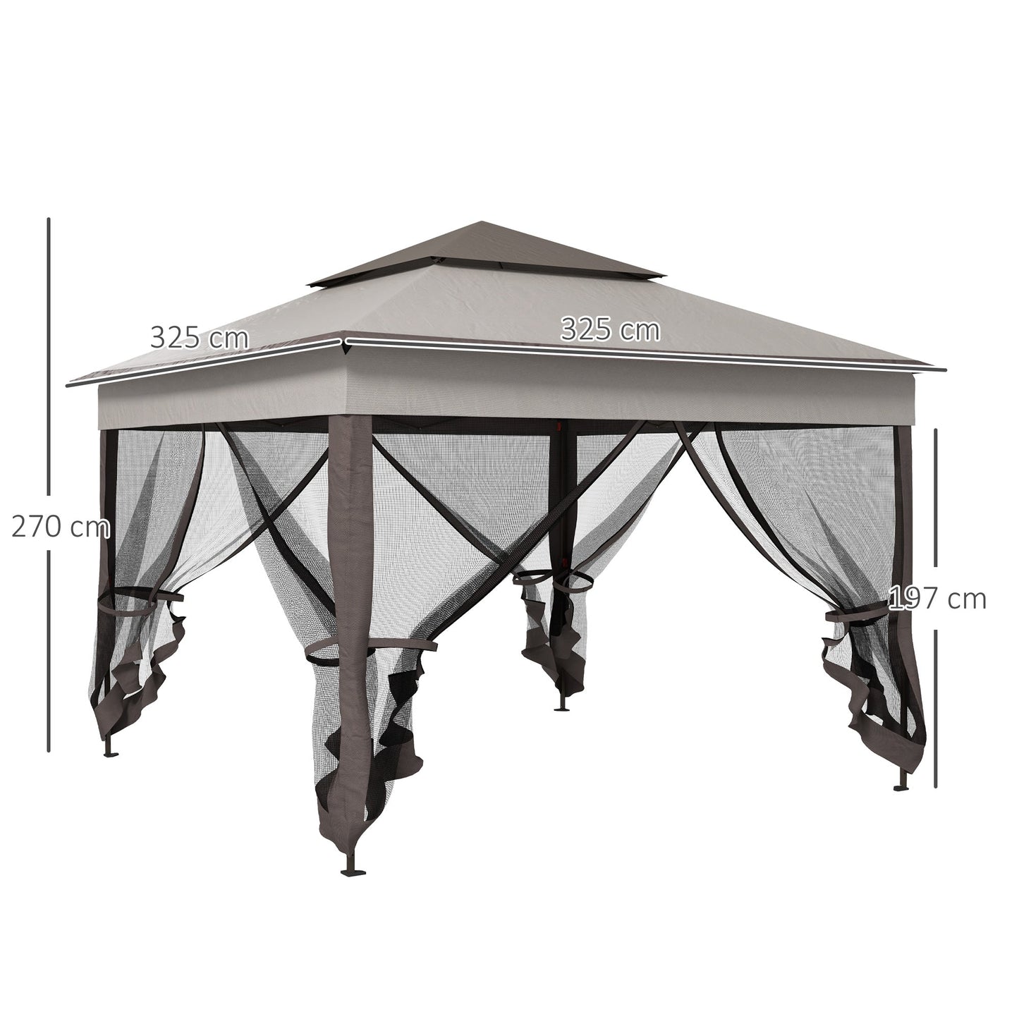 Outsunny 3 x 3(m) Pop Up Gazebo, Double-roof Garden Tent with Netting and Carry Bag, Party Event Shelter for Outdoor Patio, Light Grey