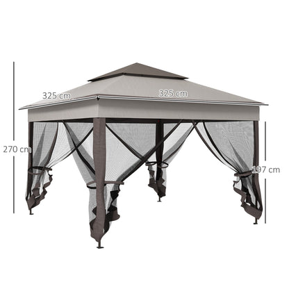 Outsunny 3 x 3(m) Pop Up Gazebo, Double-roof Garden Tent with Netting and Carry Bag, Party Event Shelter for Outdoor Patio, Light Grey